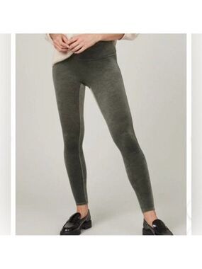 SPANX Velvet Leggings Green Power Waistband Center Seam-Free Mid-Rise S